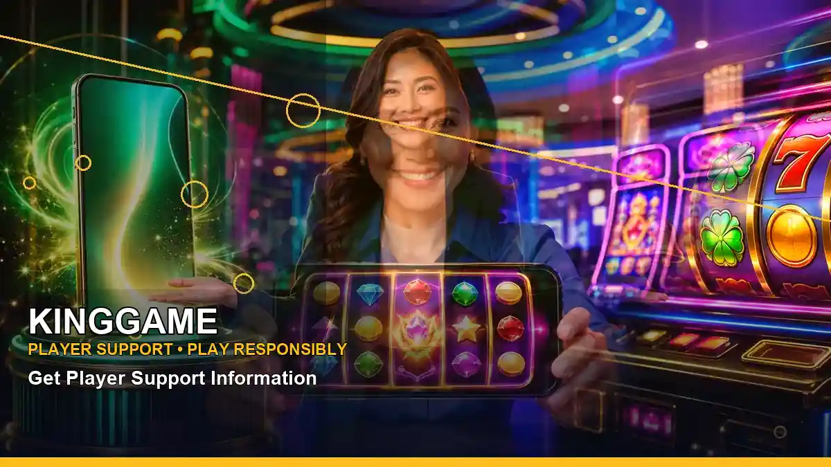 KINGGAME gold jackpot slot games featuring an adult Filipina casino host with a right close-up composition